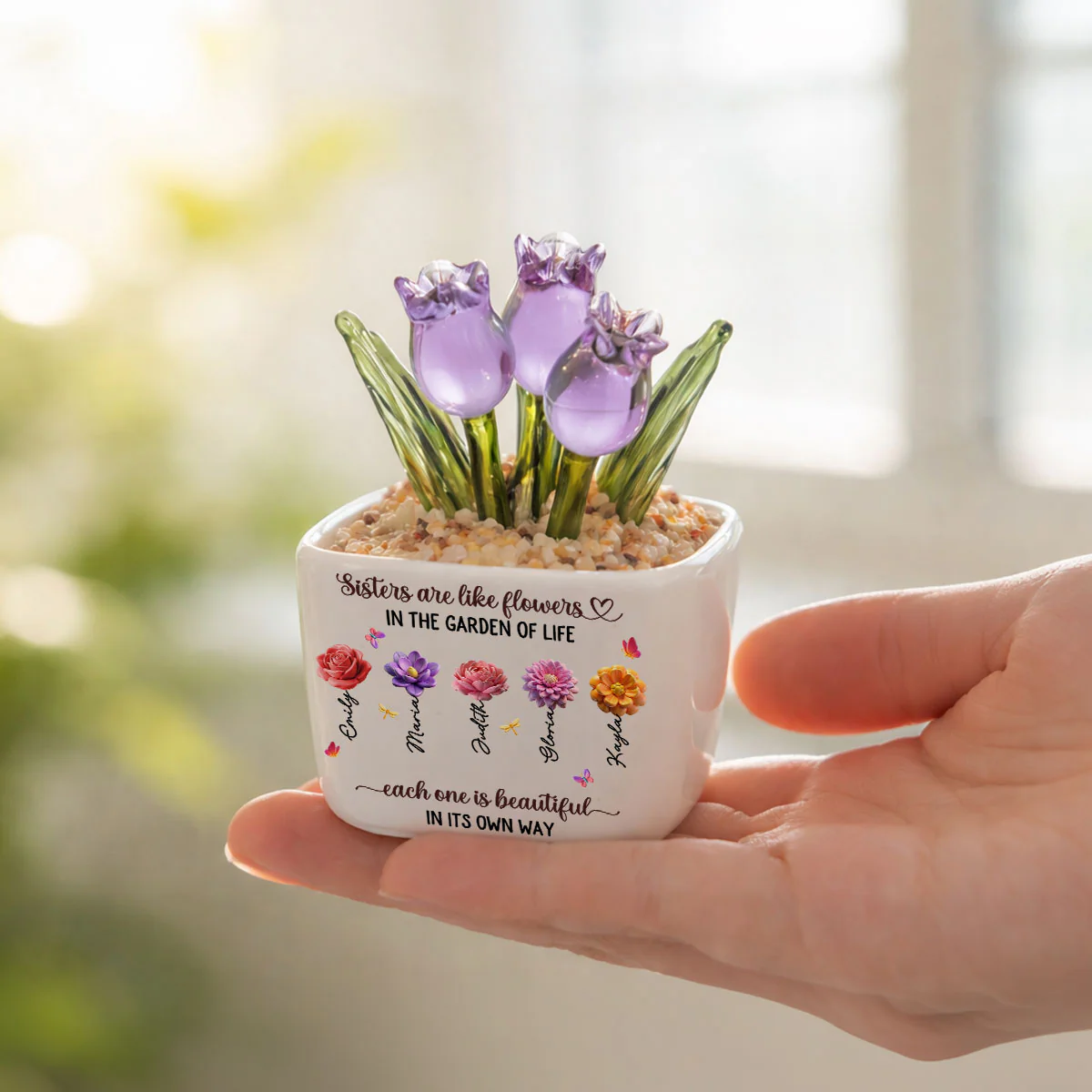 Sisters Are Garden Flowers - Personalized Custom Glass Everlasting Tulips - Image 4