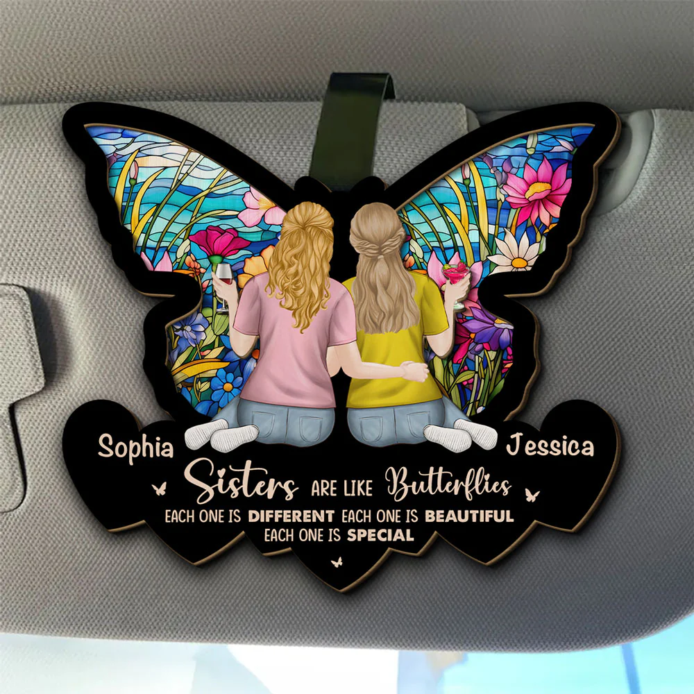 Sisters Are Like Butterflies - Personalized Custom Car Visor Clip - Image 4
