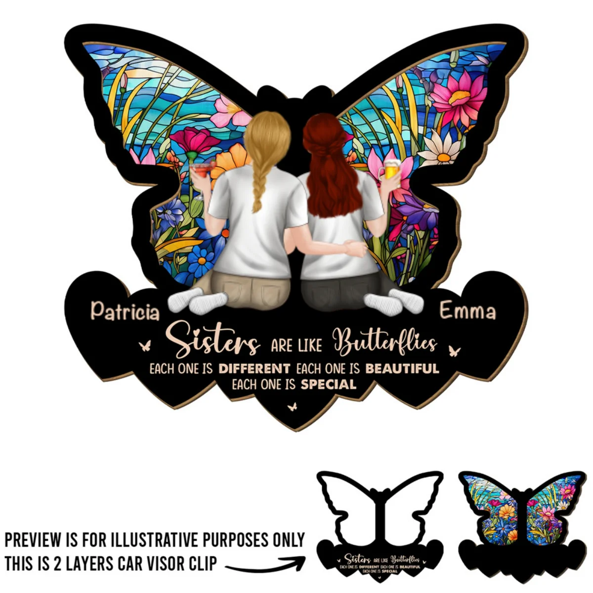 Sisters Are Like Butterflies - Personalized Custom Car Visor Clip - Image 5