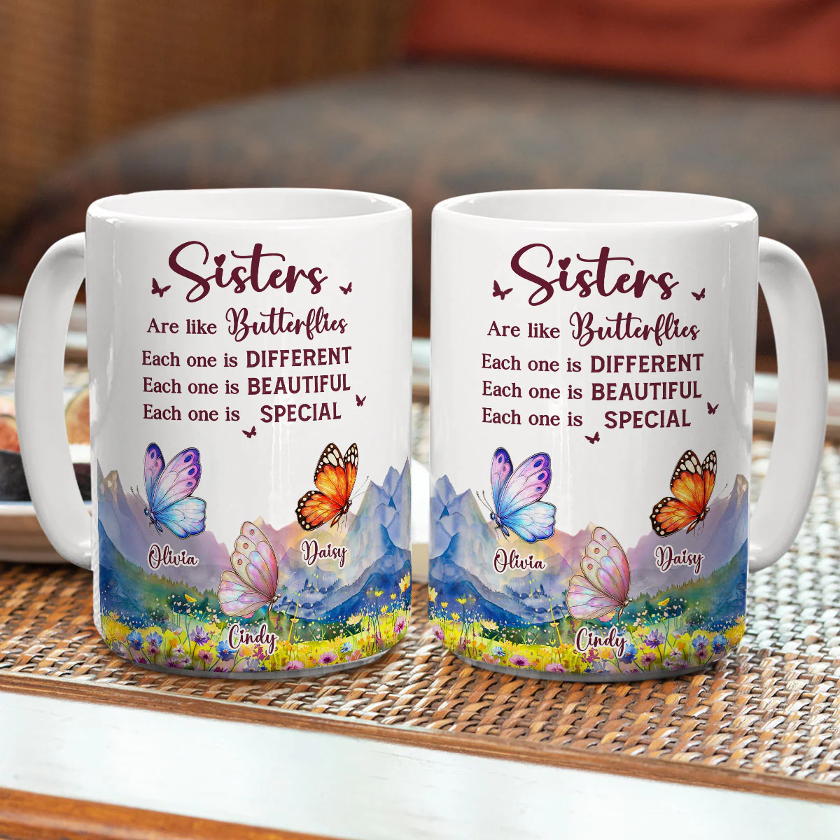 Sisters Are Like Butterflies - Personalized Custom Coffee Mug - Image 3