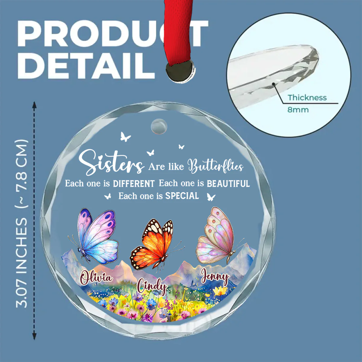 Sisters Are Like Butterflies - Personalized Custom Glass Ornament - Image 6