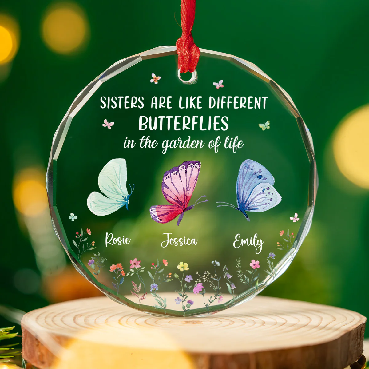 Sisters Are Like Different Butterflies - Personalized Custom Glass Ornament - Image 3