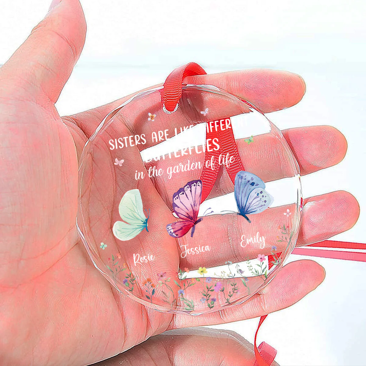 Sisters Are Like Different Butterflies - Personalized Custom Glass Ornament - Image 5