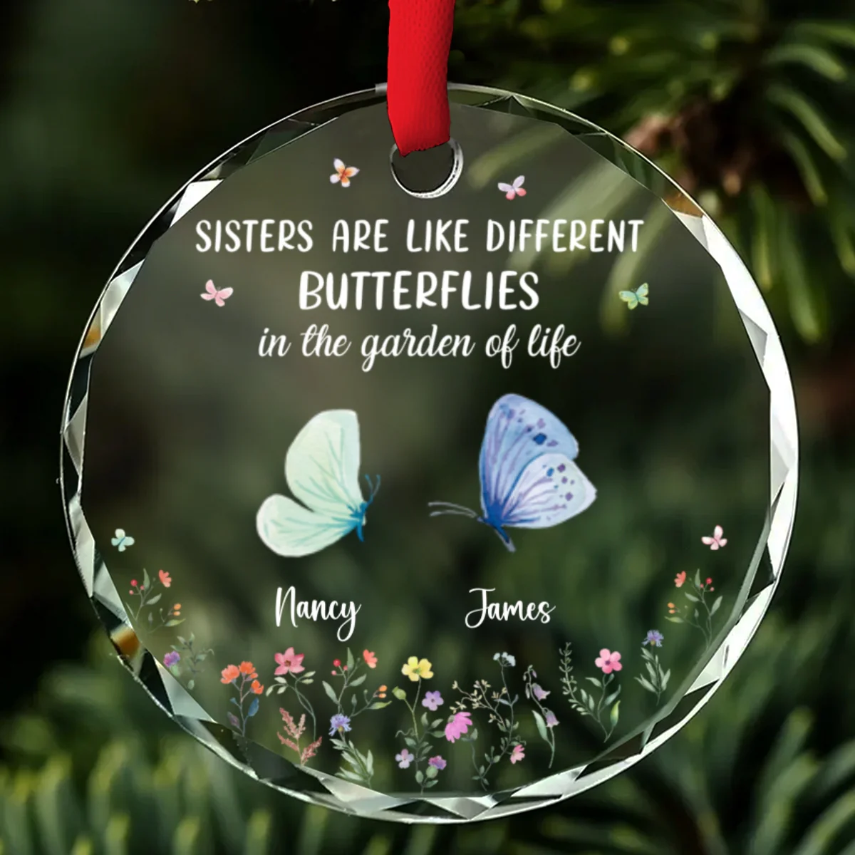 Sisters Are Like Different Butterflies - Personalized Custom Glass Ornament - Image 7