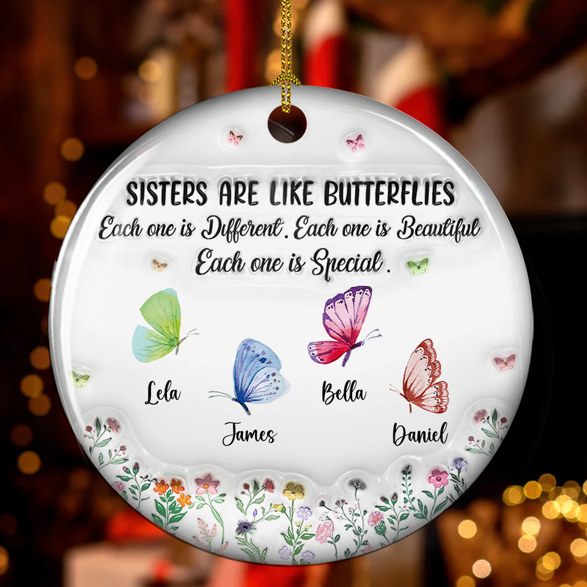 Sisters Are Like Gentle Butterflies - Personalized Custom 3D Inflated Effect Ceramic Ornament - Image 3