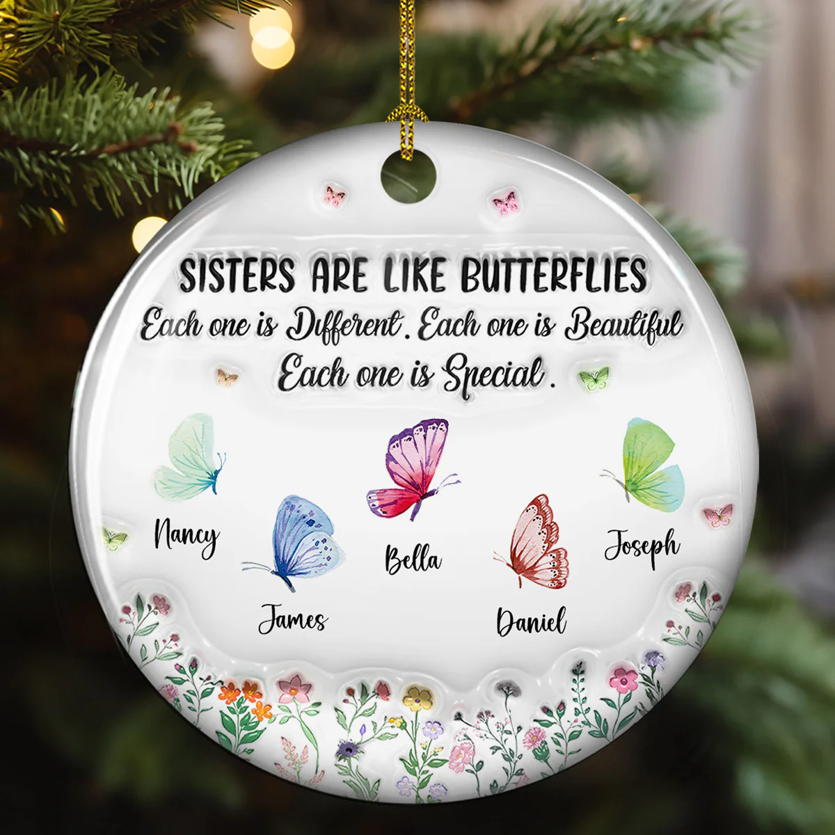 Sisters Are Like Gentle Butterflies - Personalized Custom 3D Inflated Effect Ceramic Ornament - Image 4