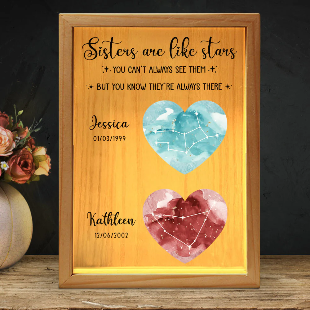 Sisters Are Like Stars - Personalized Custom Frame Light Box - Image 4