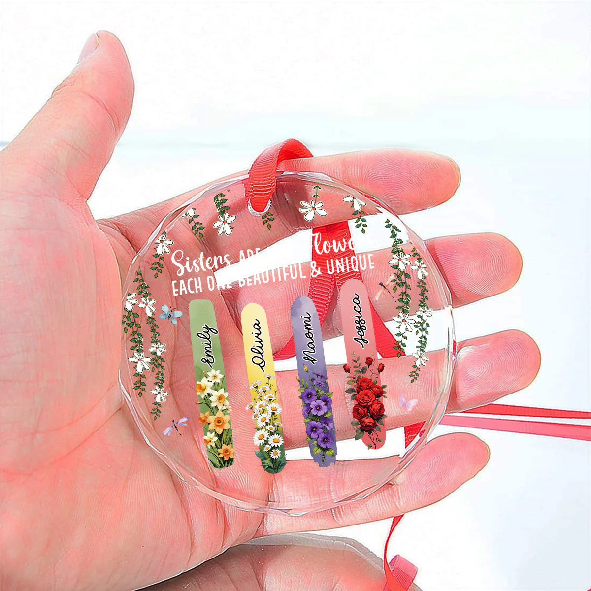 Sisters Bloom Beautiful And Unique - Personalized Custom Glass Ornament - Image 4
