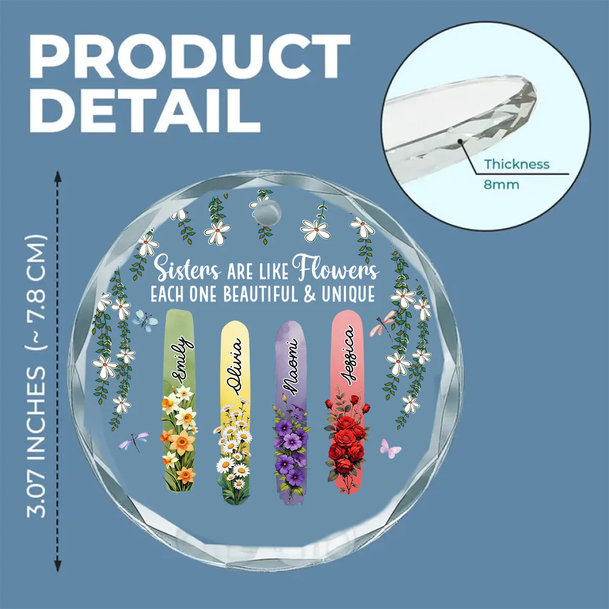 Sisters Bloom Beautiful And Unique - Personalized Custom Glass Ornament - Image 5