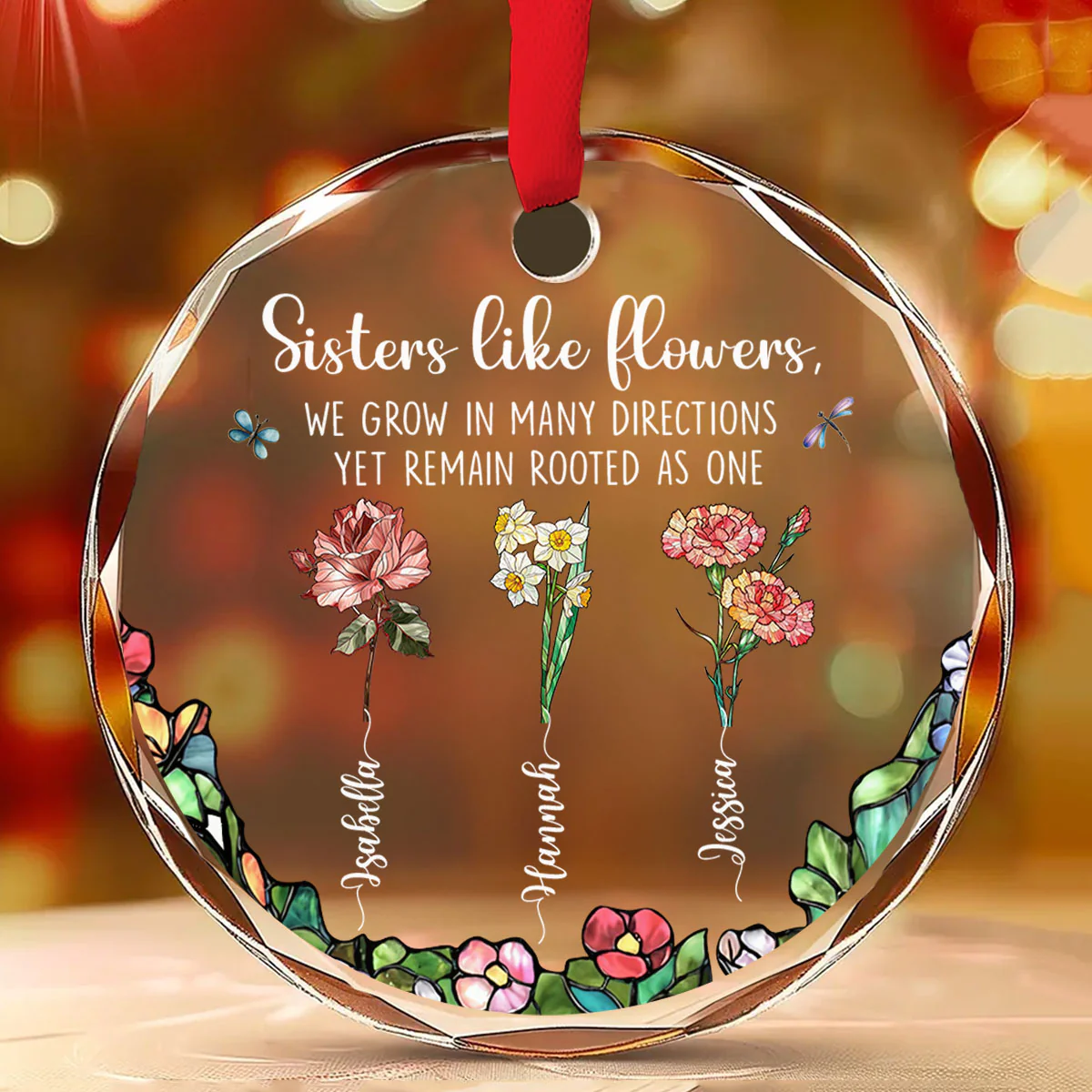 Sisters Bloom From Same Root - Personalized Custom Glass Ornament - Image 2