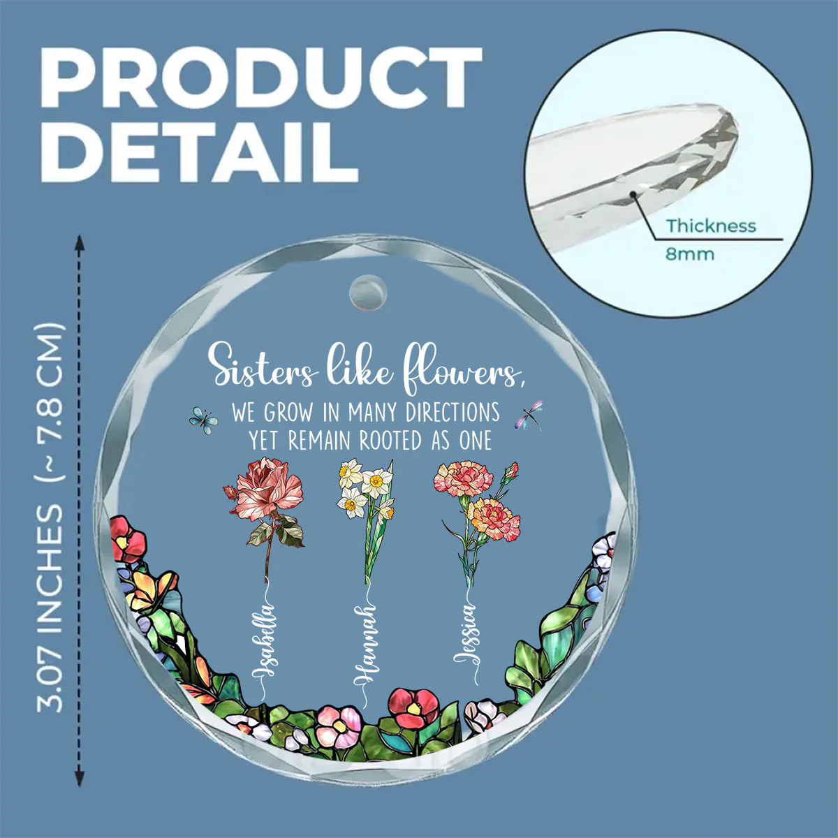 Sisters Bloom From Same Root - Personalized Custom Glass Ornament - Image 5