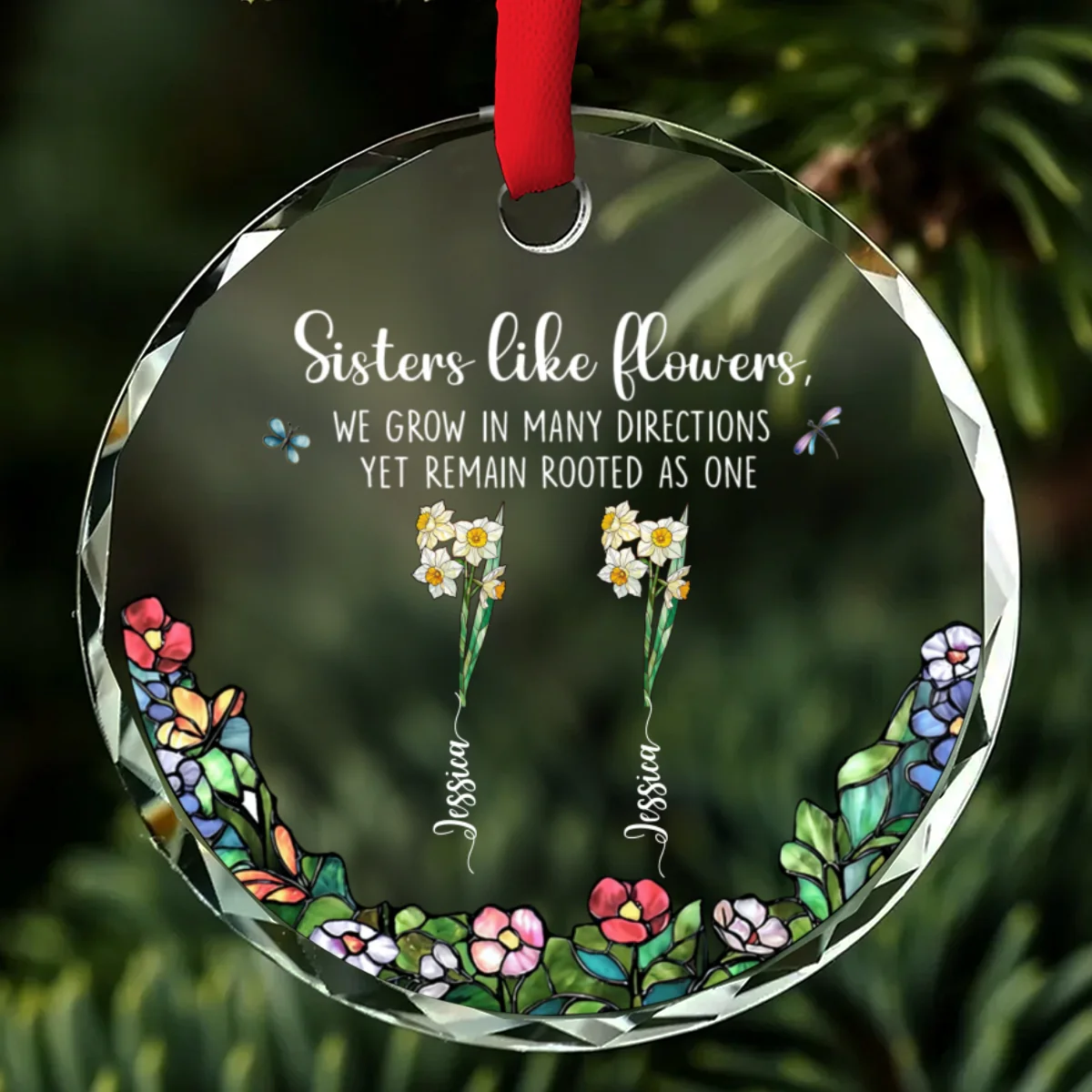 Sisters Bloom From Same Root - Personalized Custom Glass Ornament - Image 6