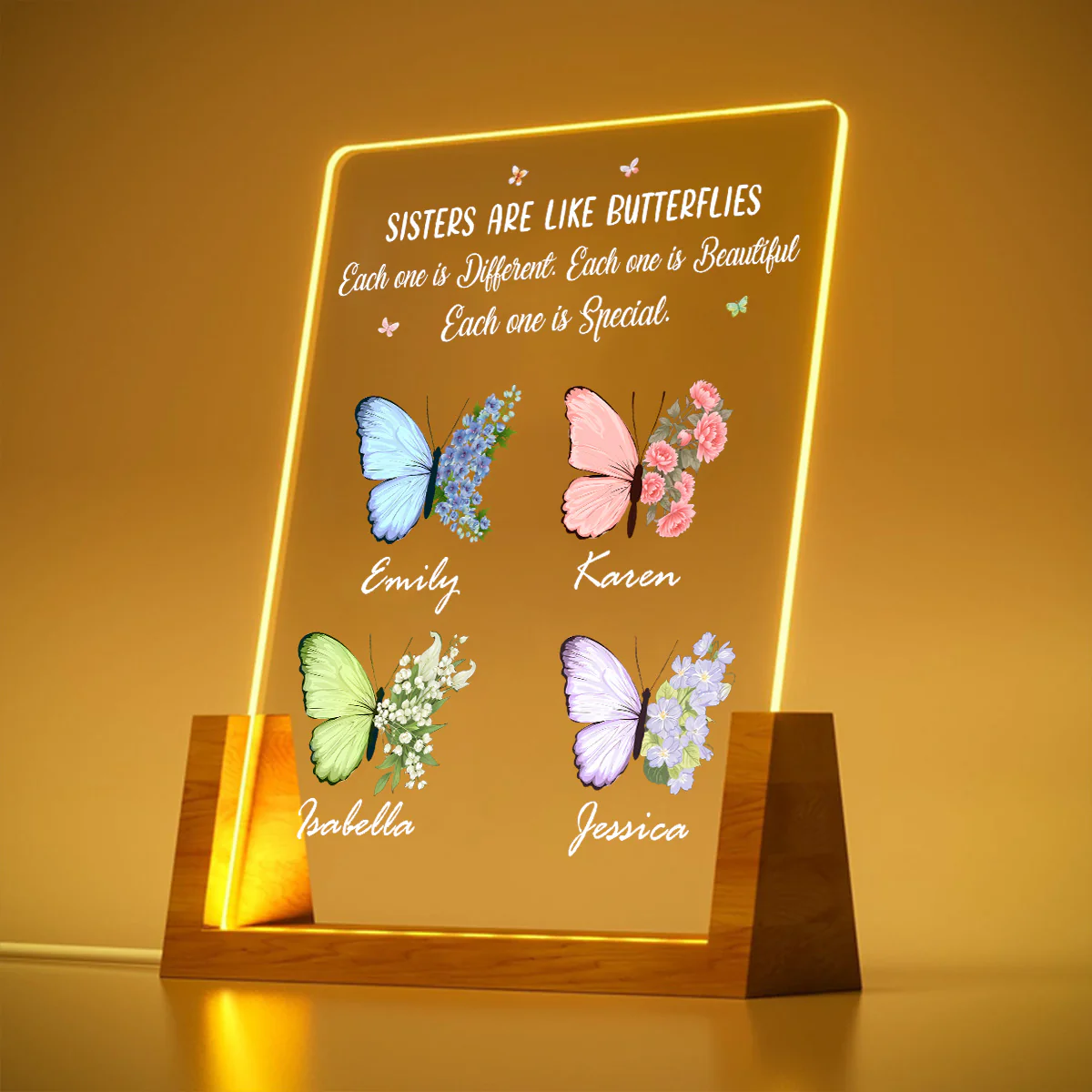 Sisters Bloom In Different Ways - Personalized Custom Plaque With Walnut Base - Image 3