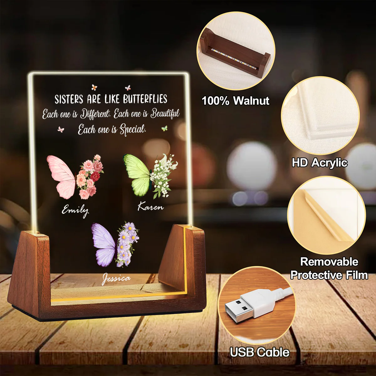 Sisters Bloom In Different Ways - Personalized Custom Plaque With Walnut Base - Image 7