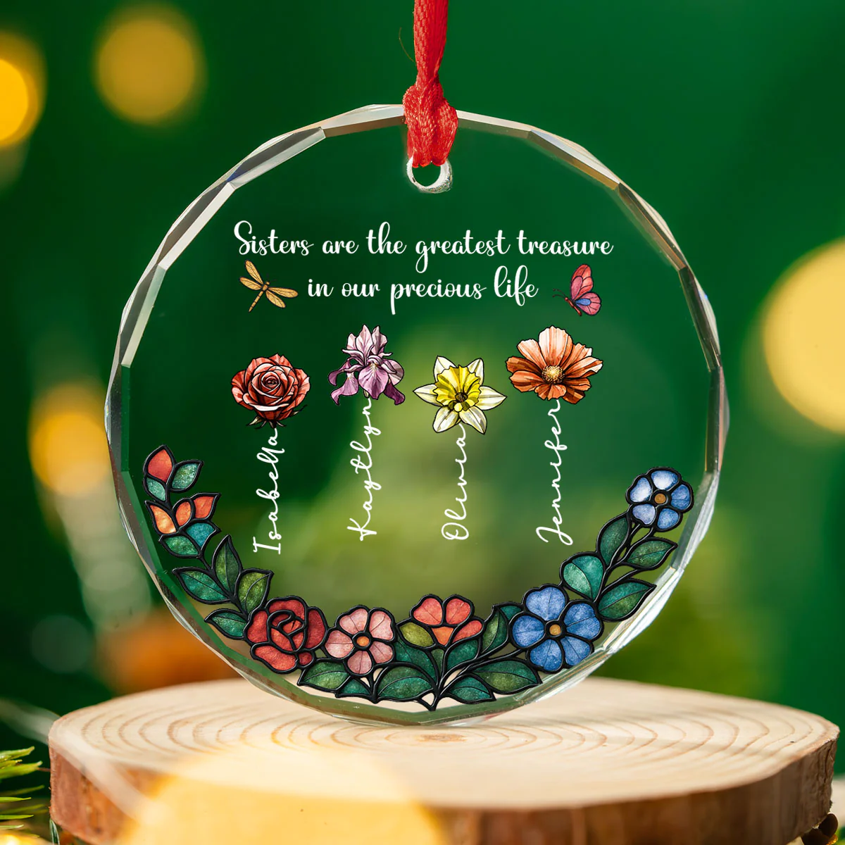 Sisters Bloom In Precious Life - Personalized Custom Glass Ornament - Image 3
