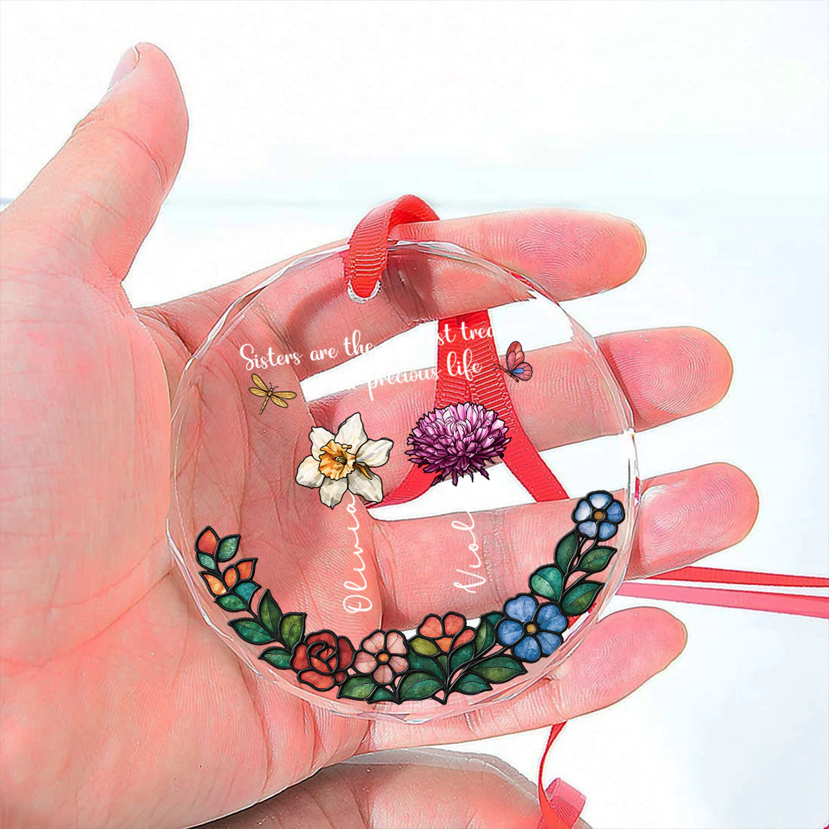 Sisters Bloom In Precious Life - Personalized Custom Glass Ornament - Image 5