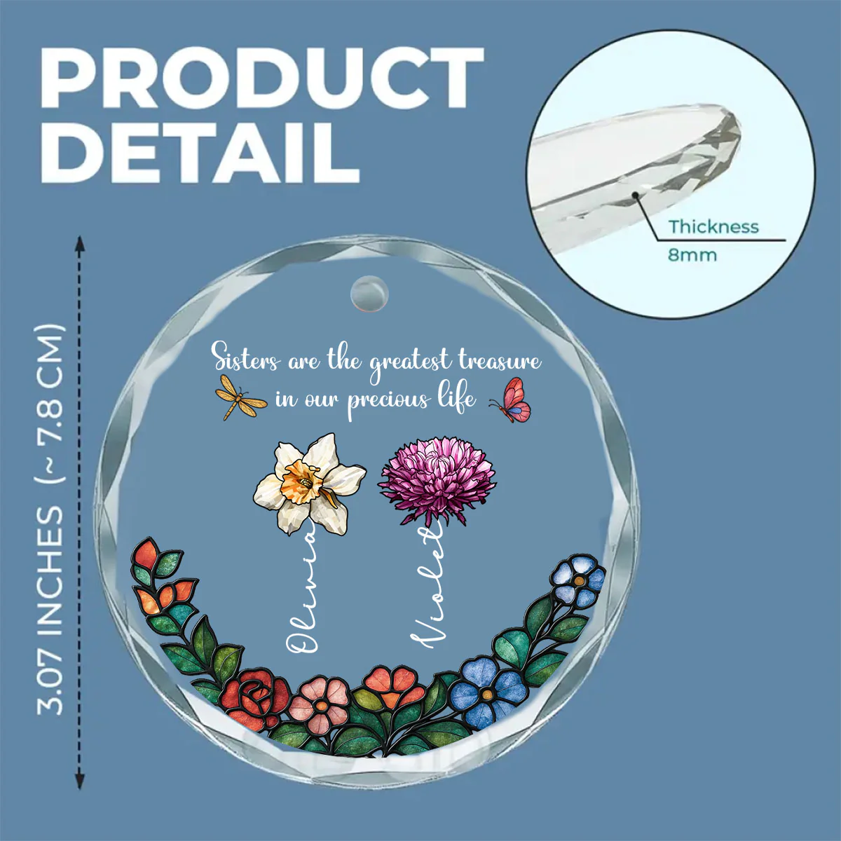 Sisters Bloom In Precious Life - Personalized Custom Glass Ornament - Image 6