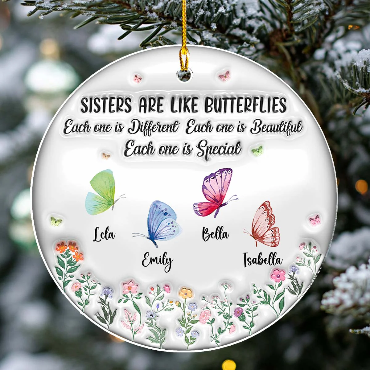 Sisters Bloom Like Butterflies - Personalized Custom 3D Inflated Effect Acrylic Ornament - Image 4