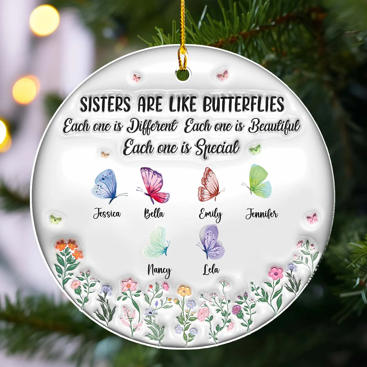 Sisters Bloom Like Butterflies - Personalized Custom 3D Inflated Effect Acrylic Ornament - Image 5