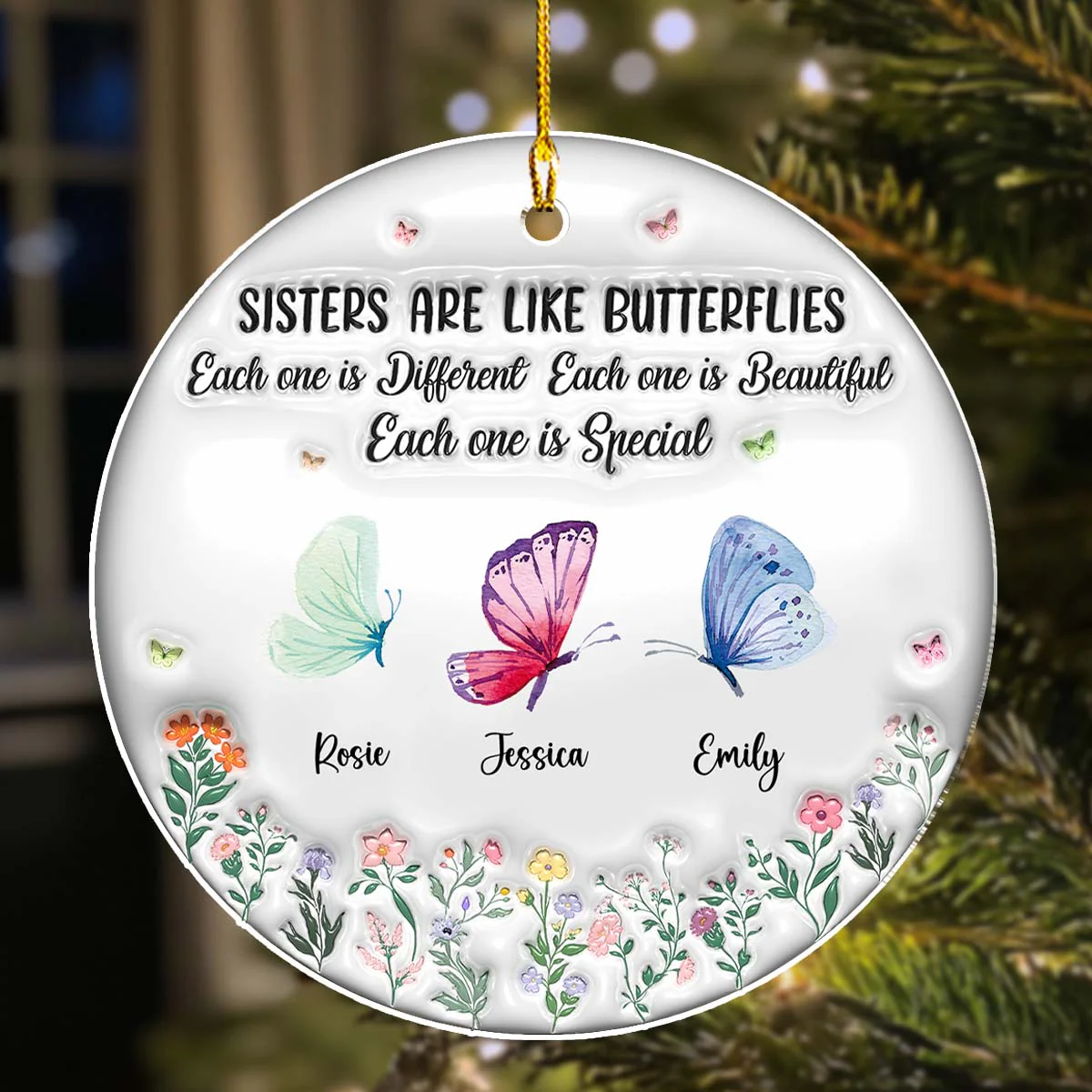 Sisters Bloom Like Butterflies - Personalized Custom 3D Inflated Effect Acrylic Ornament - Image 7