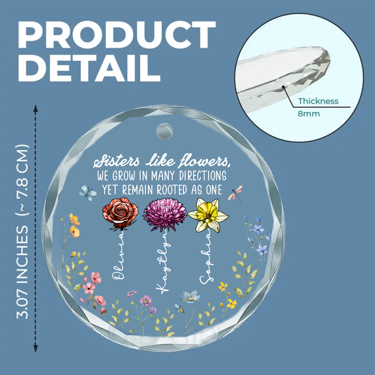 Sisters Bloom Like Flowers - Personalized Custom Glass Ornament - Image 5