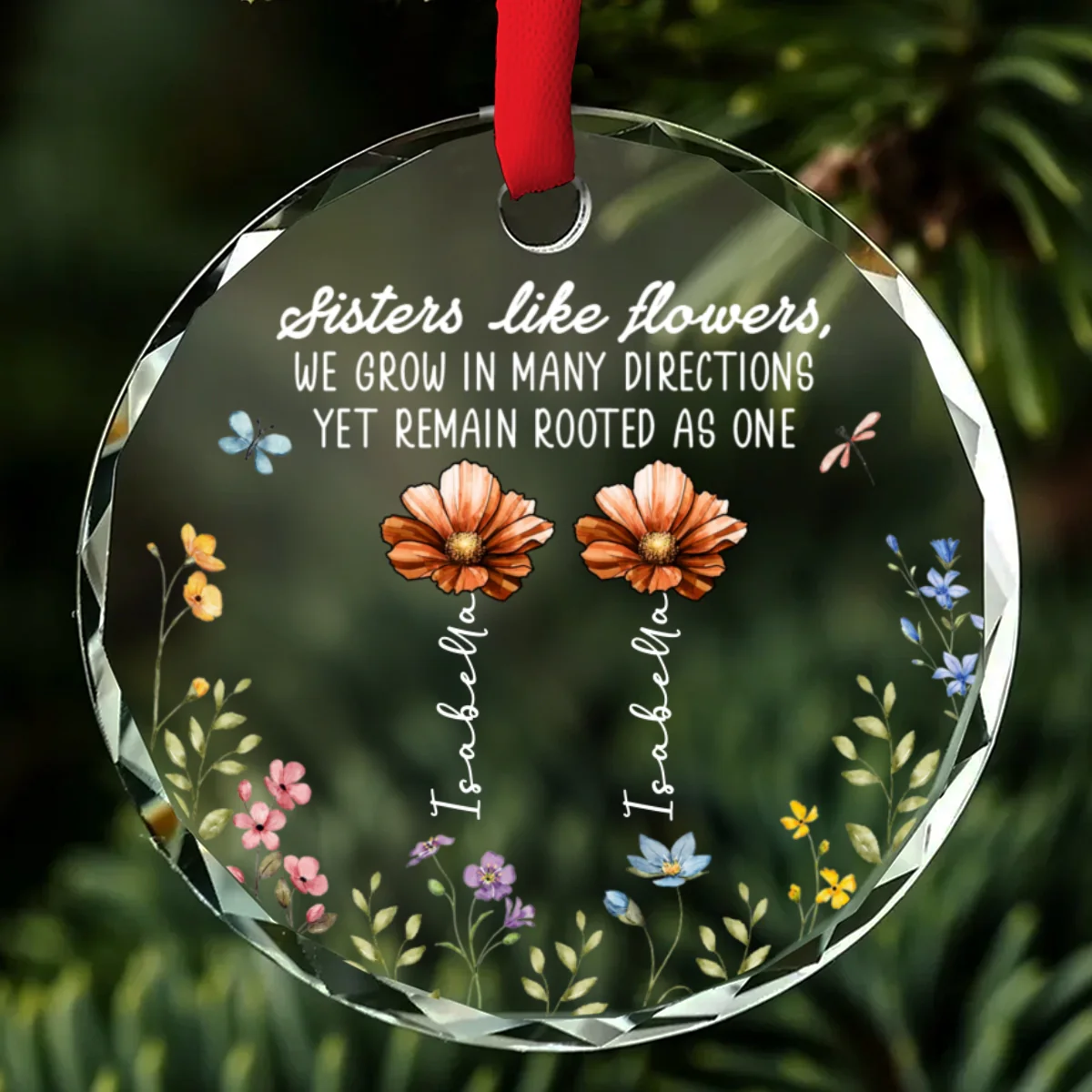 Sisters Bloom Like Flowers - Personalized Custom Glass Ornament - Image 6