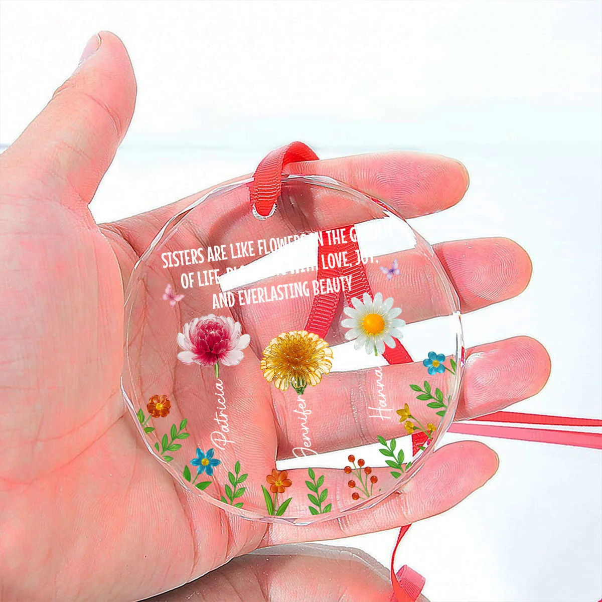 Sisters Bloom With Love And Joy - Personalized Custom Glass Ornament - Image 2