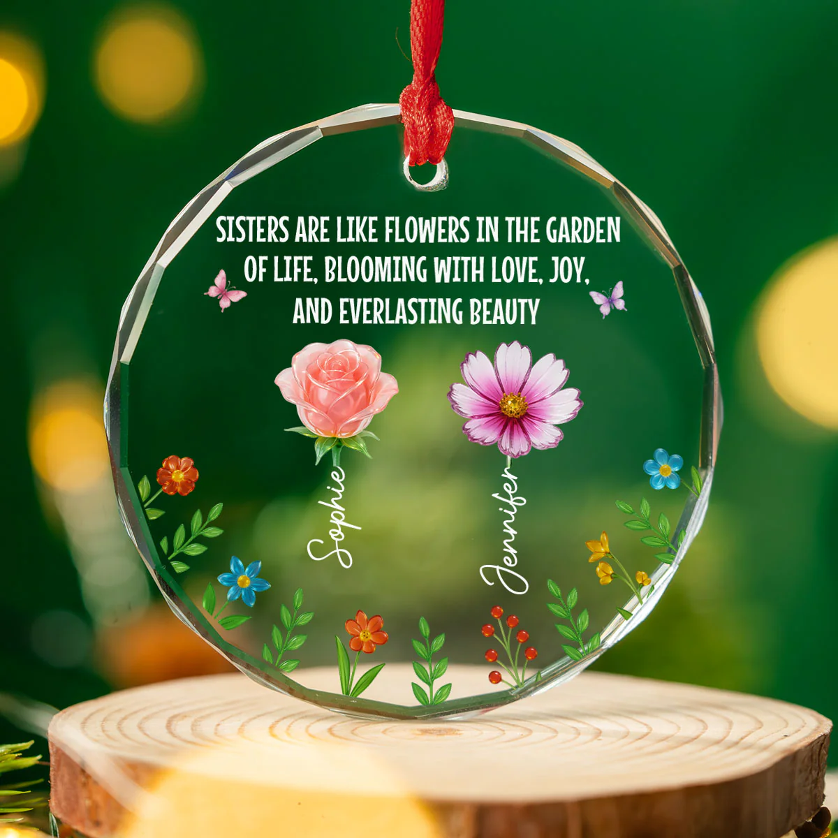 Sisters Bloom With Love And Joy - Personalized Custom Glass Ornament - Image 4