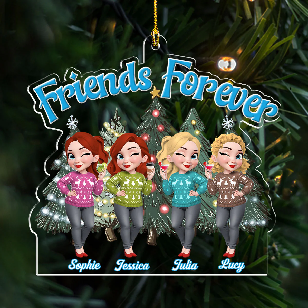 Sisters Bond Christmas - Personalized Custom Acrylic Ornament - Image 3