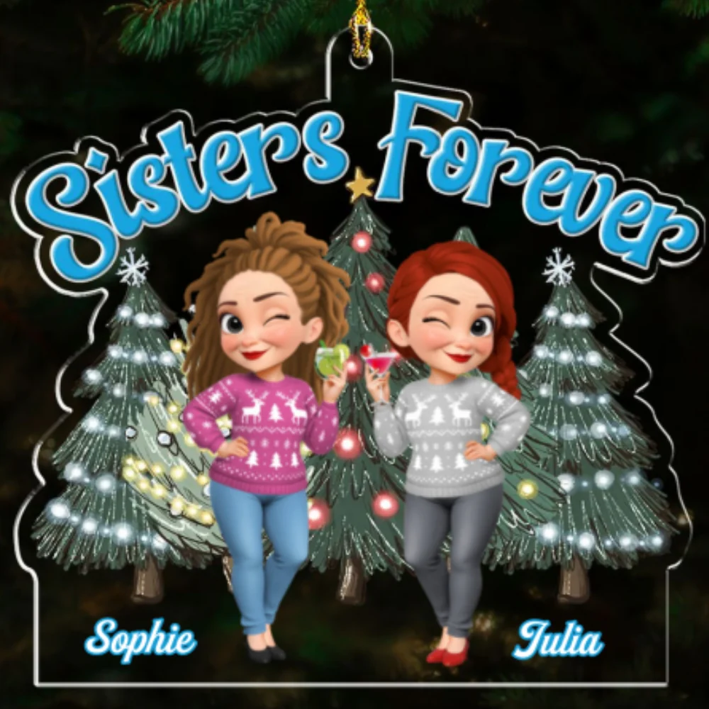 Sisters Bond Christmas - Personalized Custom Acrylic Ornament - Image 5