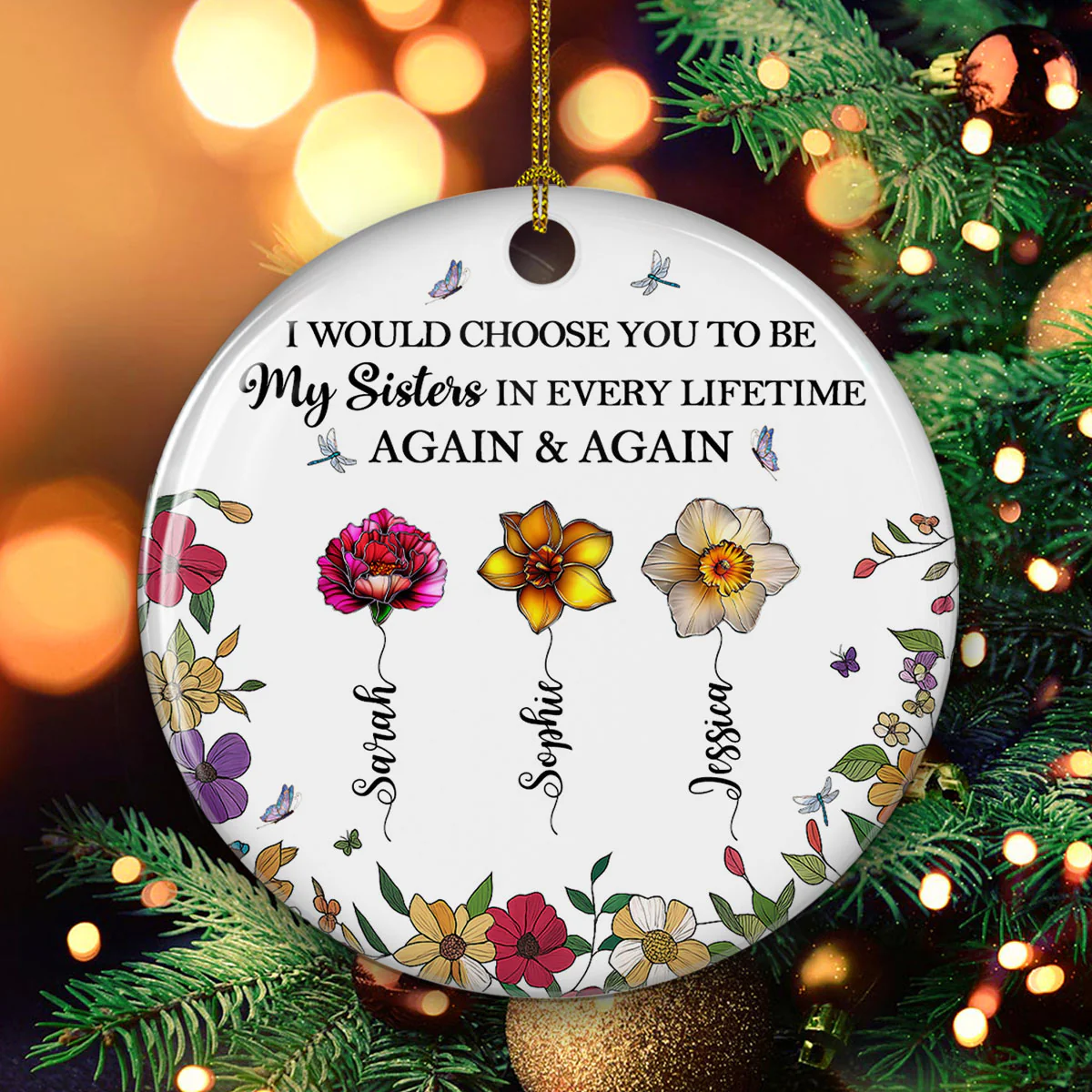 Sisters Bright Together - Personalized Custom Ceramic Ornament - Image 2