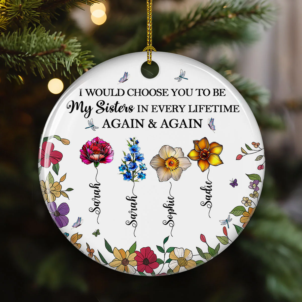 Sisters Bright Together - Personalized Custom Ceramic Ornament - Image 3
