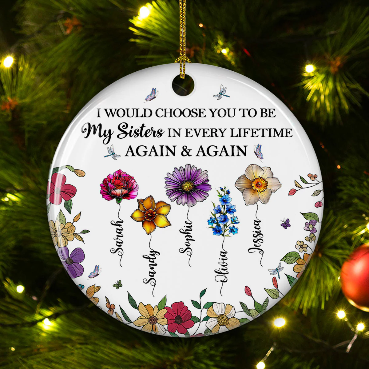 Sisters Bright Together - Personalized Custom Ceramic Ornament - Image 4