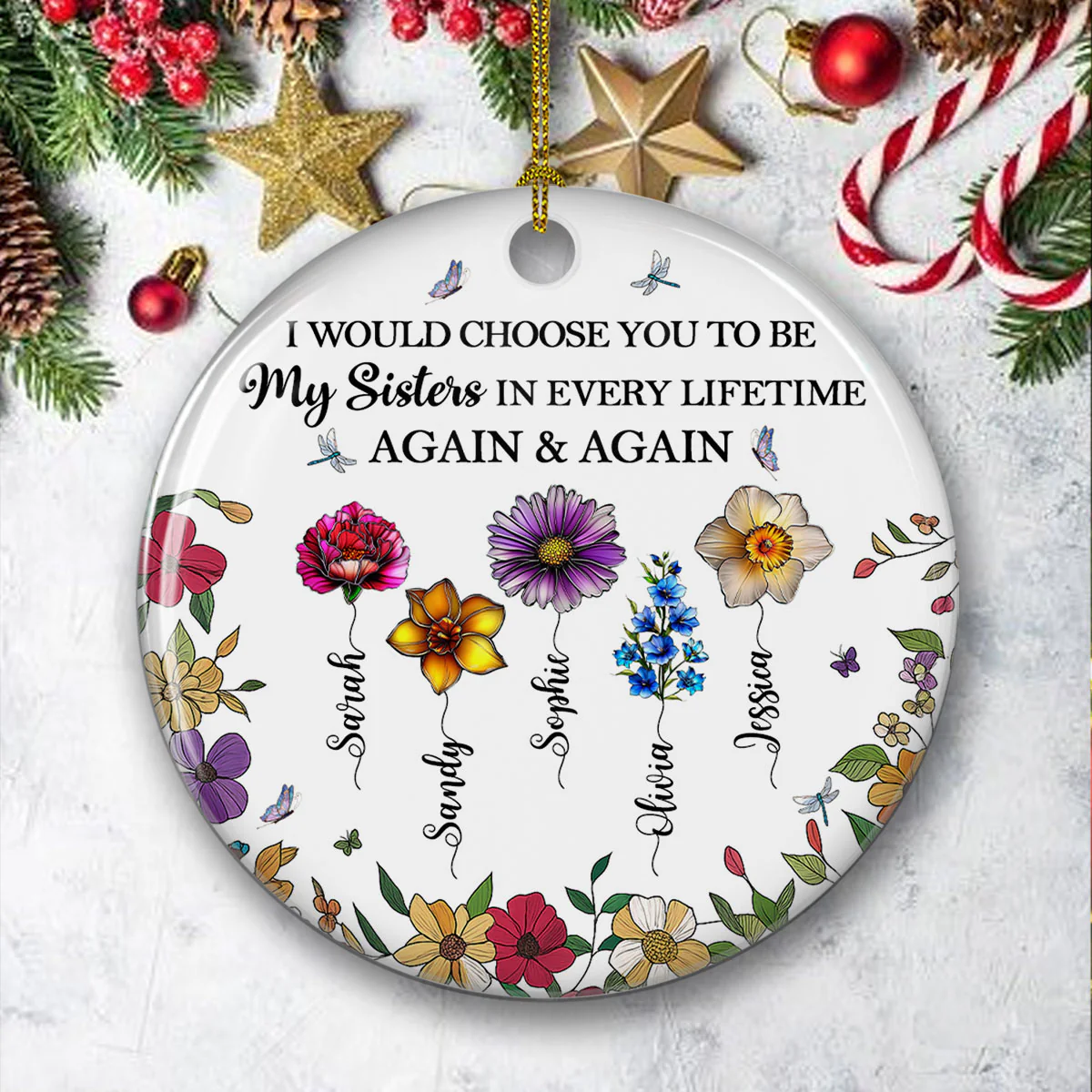 Sisters Bright Together - Personalized Custom Ceramic Ornament - Image 5
