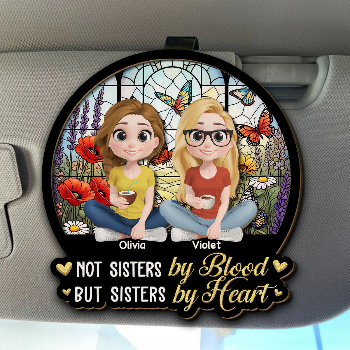 Sisters By Heart - Personalized Custom Car Visor Clip