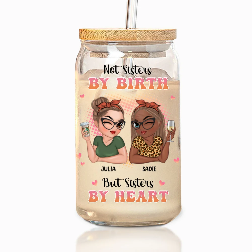 Sisters By Heart - Personalized Custom Glass Can - Image 6