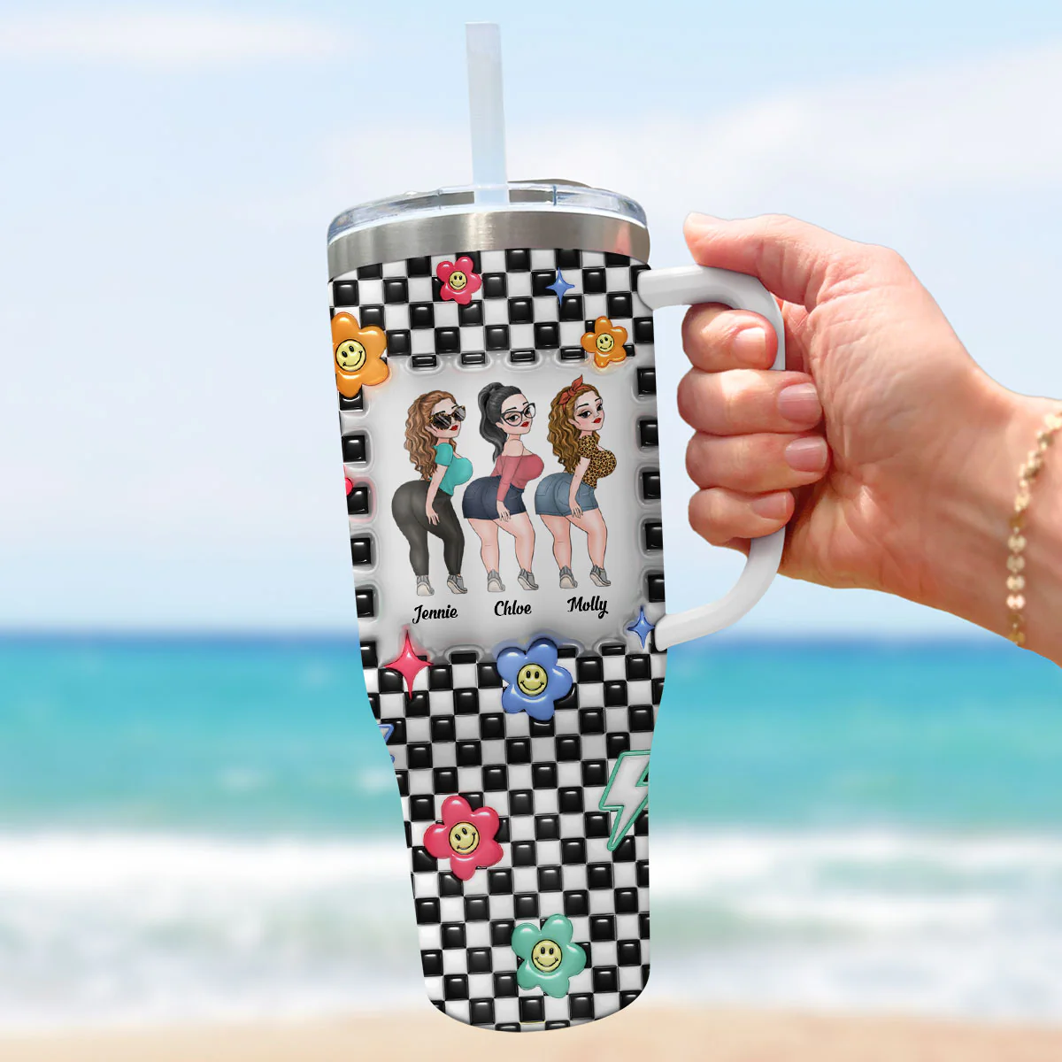 Sisters By Hearts - Personalized Custom 3D Inflated Effect Printed 40 Oz Tumbler - Image 5