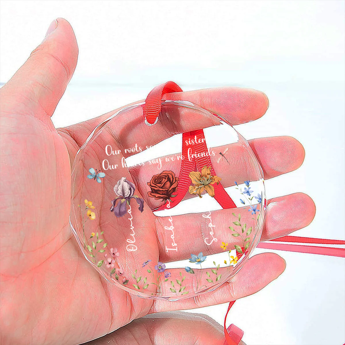 Sisters By Roots Friends By Heart - Personalized Custom Glass Ornament - Image 5