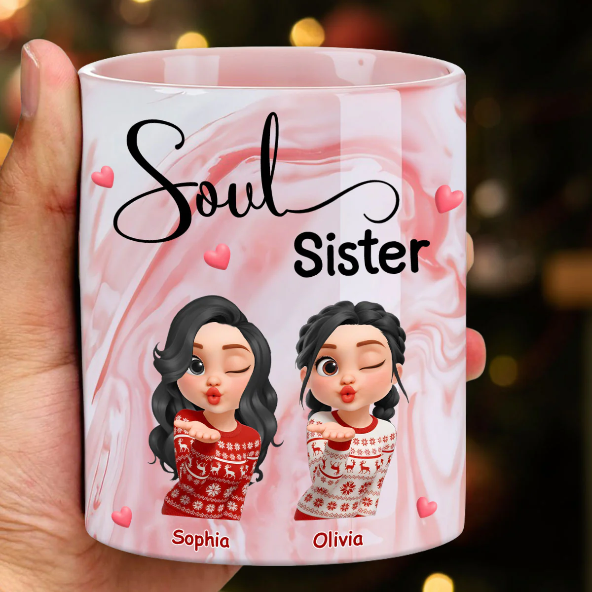 Sisters By Soul - Personalized Custom Pink Marble Mug - Image 2
