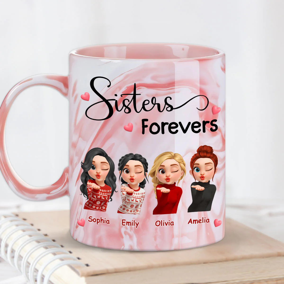 Sisters By Soul - Personalized Custom Pink Marble Mug - Image 5