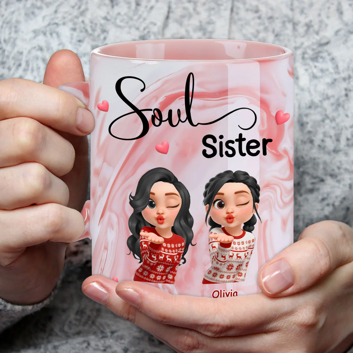 Sisters By Soul - Personalized Custom Pink Marble Mug - Image 6