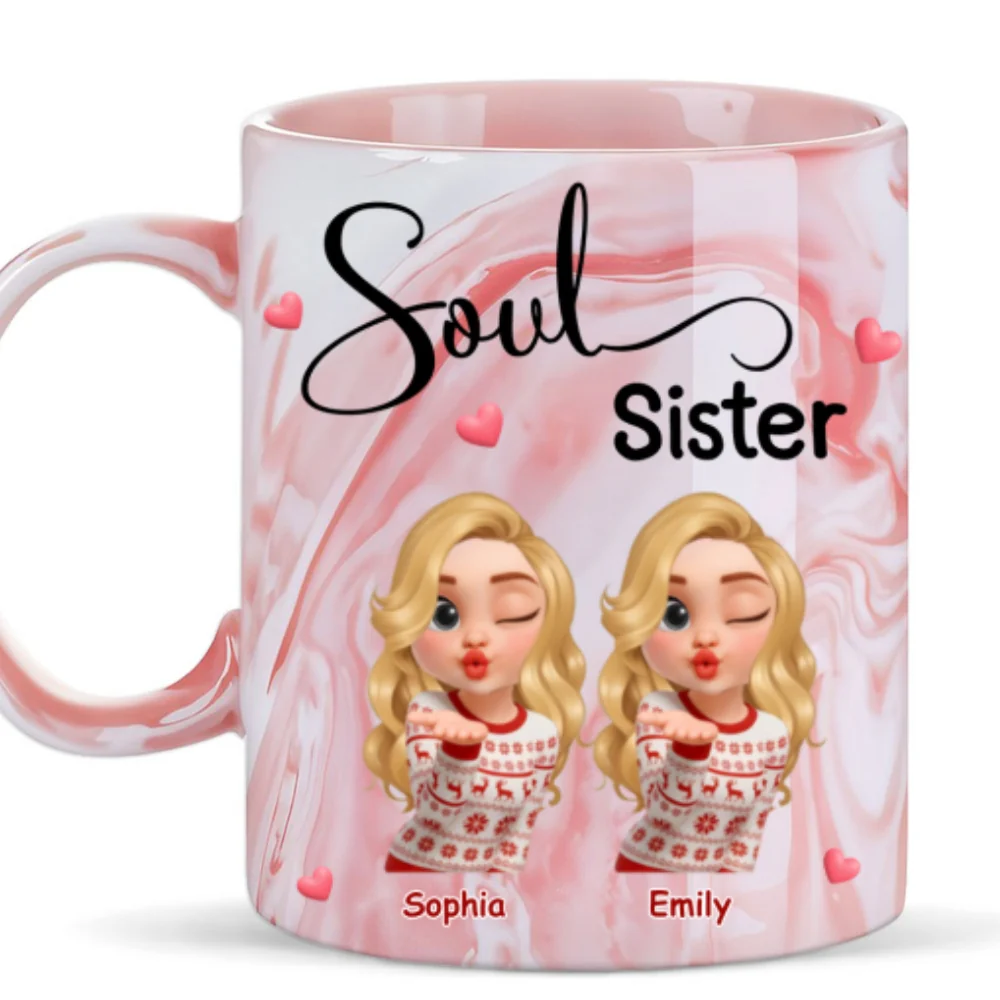 Sisters By Soul - Personalized Custom Pink Marble Mug - Image 7