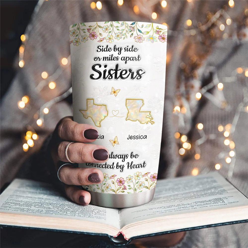 Sisters Connected By Heart - Personalized Custom 3D Inflated Effect Tumbler - Image 2