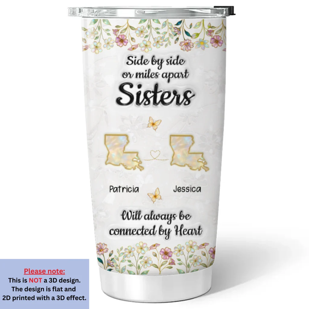 Sisters Connected By Heart - Personalized Custom 3D Inflated Effect Tumbler - Image 6