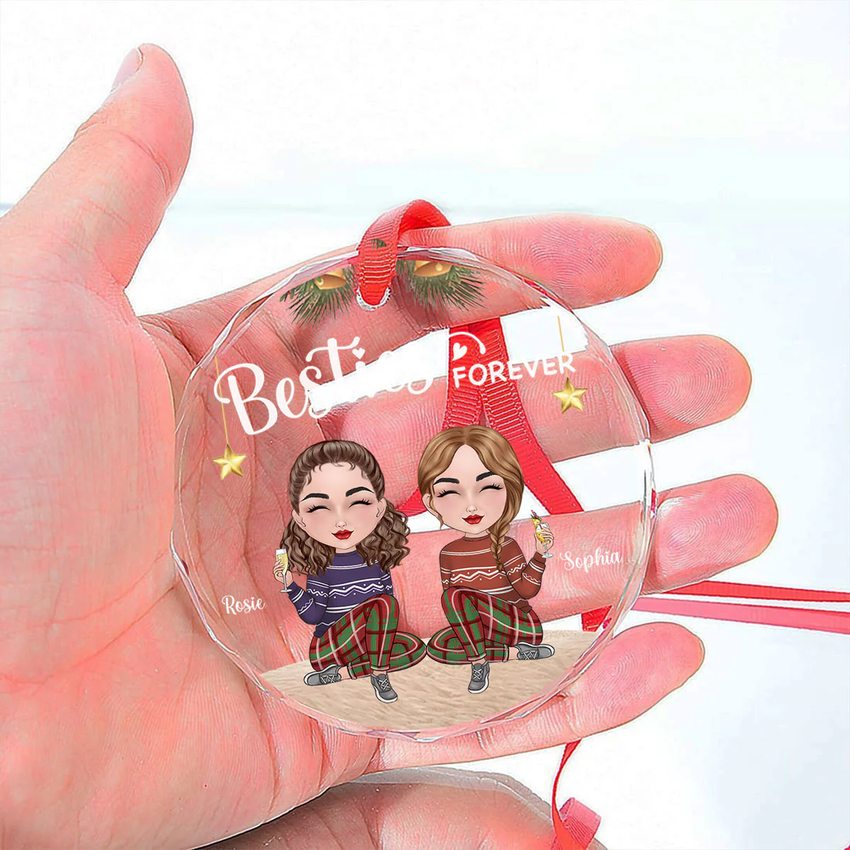 Sisters Forever Christmas - Personalized Custom Glass Ornament - Image 4