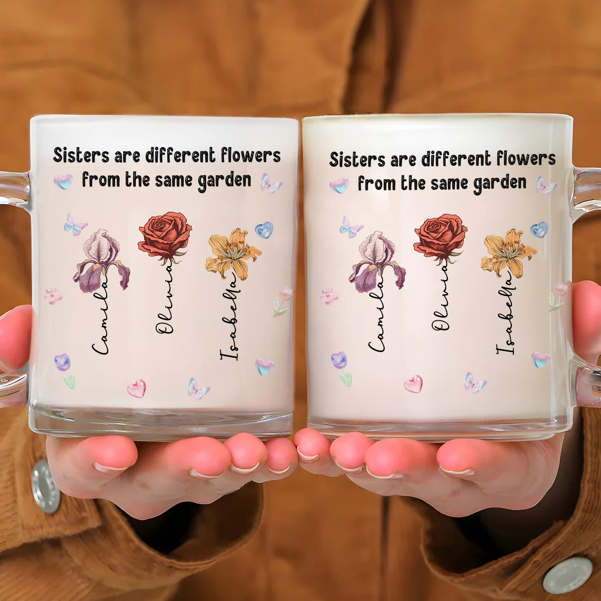 Sisters Forever Connected - Personalized Custom Glass Mug - Image 2
