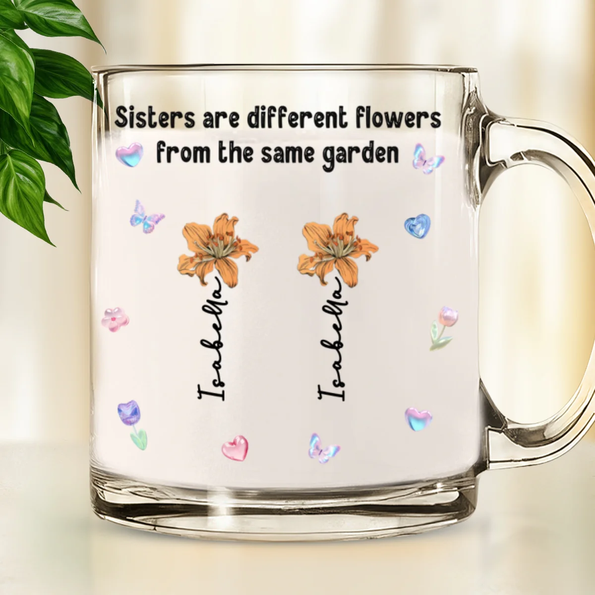 Sisters Forever Connected - Personalized Custom Glass Mug - Image 6