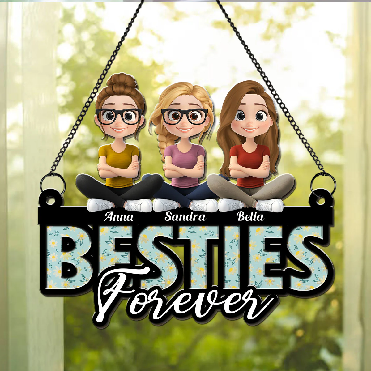 Sisters Forever Love - Personalized Custom Suncatcher - Image 2