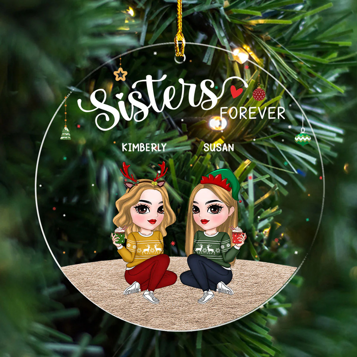 Sisters Forever - Personalized Custom Acrylic Ornament - Image 2