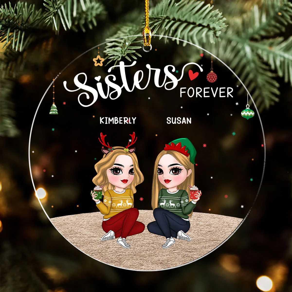 Sisters Forever - Personalized Custom Acrylic Ornament - Image 3